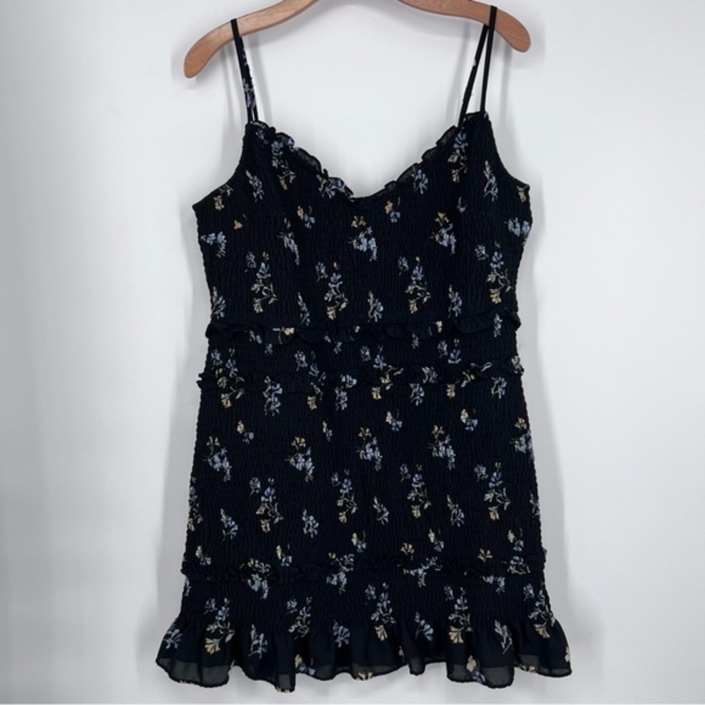 Abercrombie and Fitch Black Floral Smocked Ruffle Mini Dress XXL